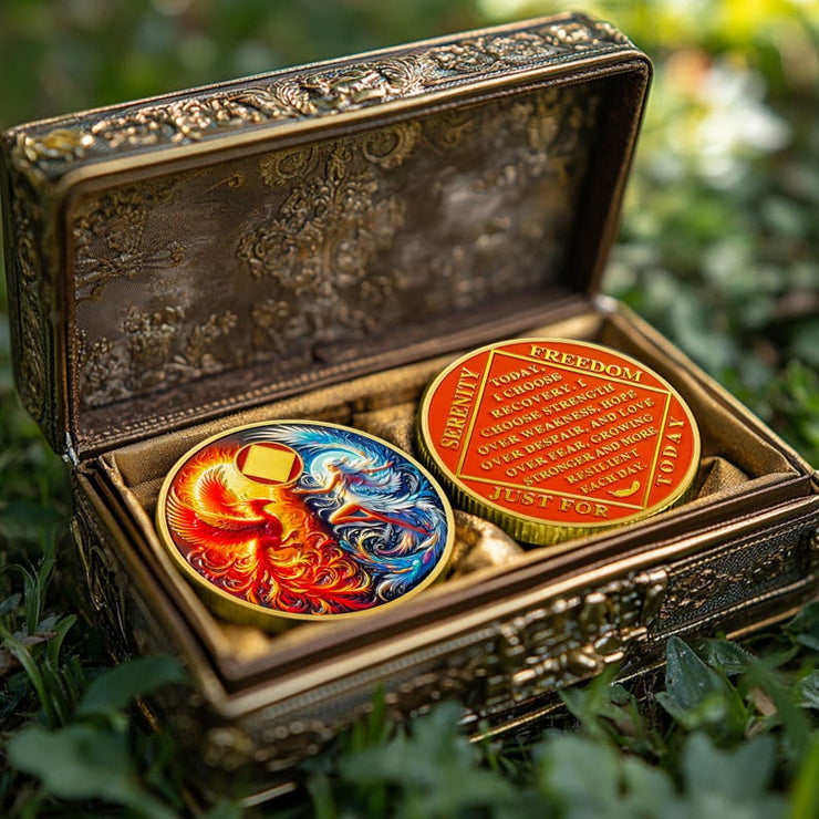 Personalized Phoenix Fairy Sun and Moon Sobriety Coin