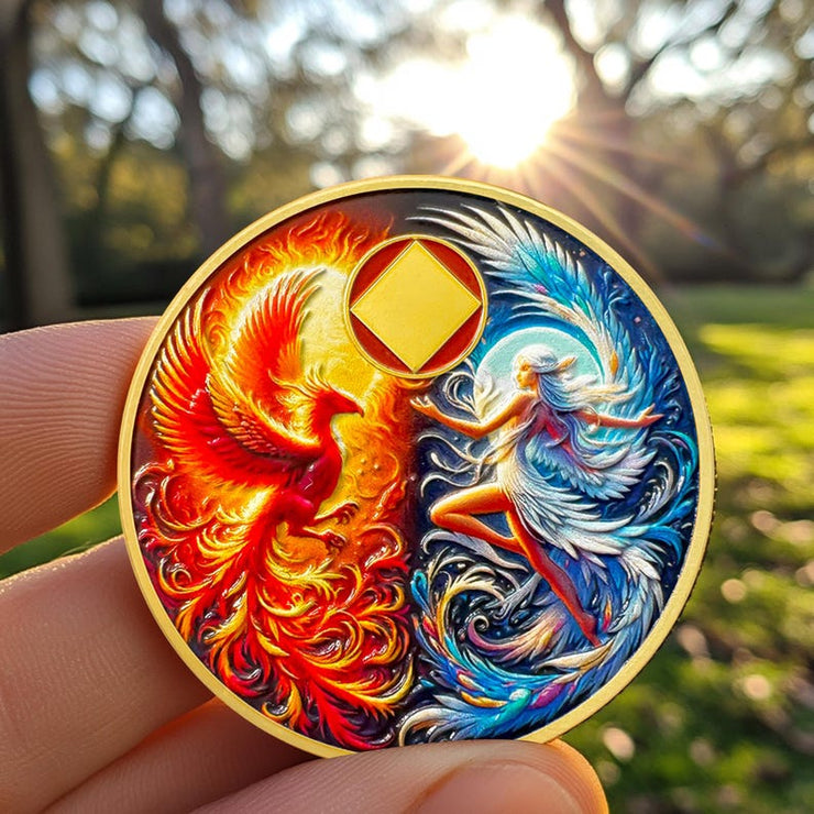 Personalized Phoenix Fairy Sun and Moon Sobriety Coin