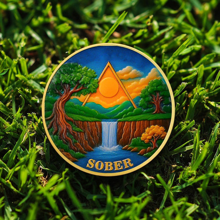 Forest Sun  Recovery Sobriety Coin