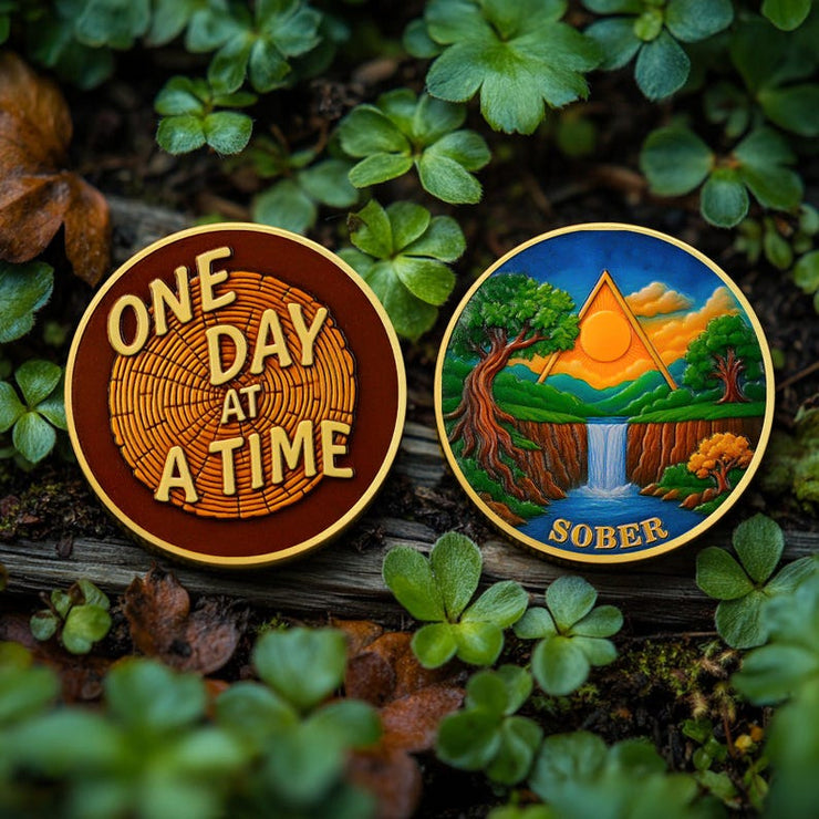 Forest Sun  Recovery Sobriety Coin
