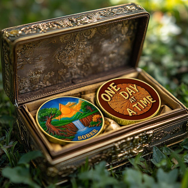 Forest Sun  Recovery Sobriety Coin