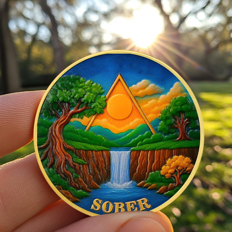 Forest Sun  Recovery Sobriety Coin
