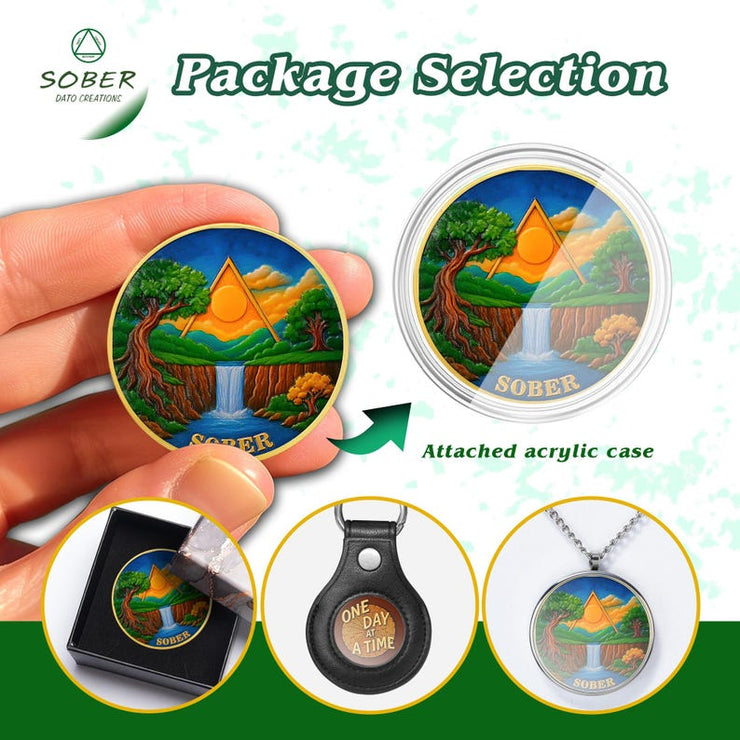 Forest Sun  Recovery Sobriety Coin