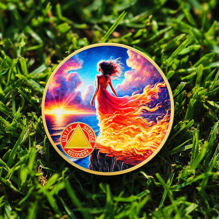 Personalized Rising from The Ashes One Year Reborn Fairy Sobriety Coin