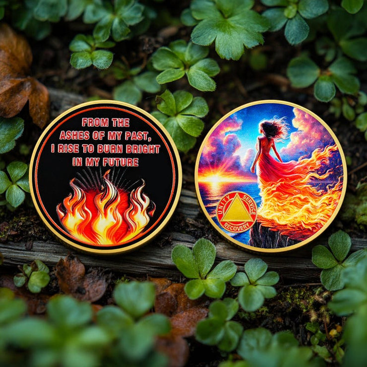 Personalized Rising from The Ashes One Year Reborn Fairy Sobriety Coin