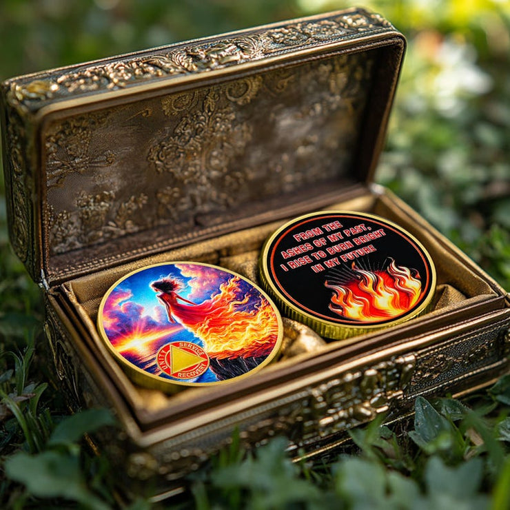 Personalized Rising from The Ashes One Year Reborn Fairy Sobriety Coin