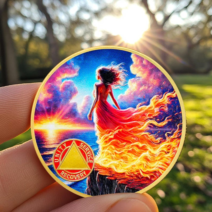 Personalized Rising from The Ashes One Year Reborn Fairy Sobriety Coin