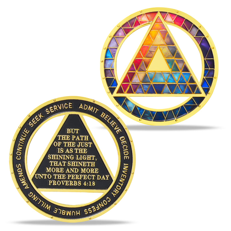 Personalized Hollowed-Out Iridescent Glass Rainbow Sobriety Coin