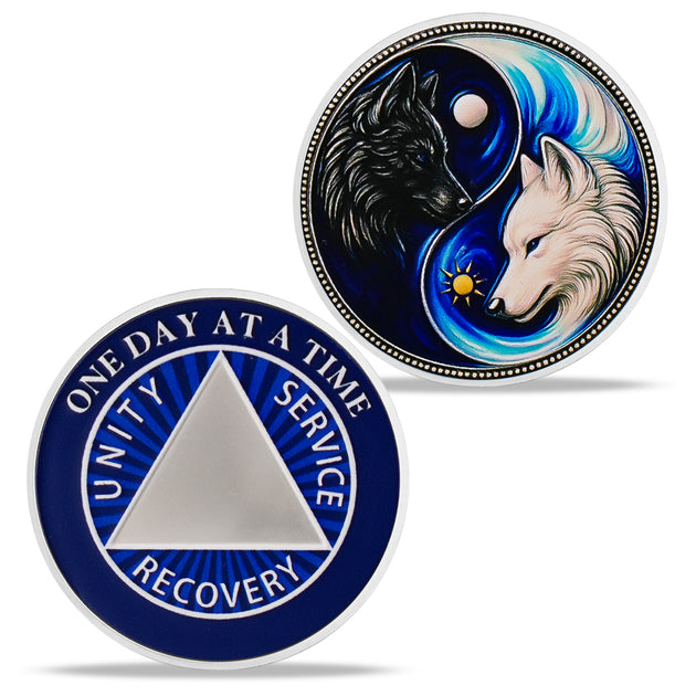 Personalized Sobriety Mint Eternal Balance Dual Wolf AA Recovery Medal ...