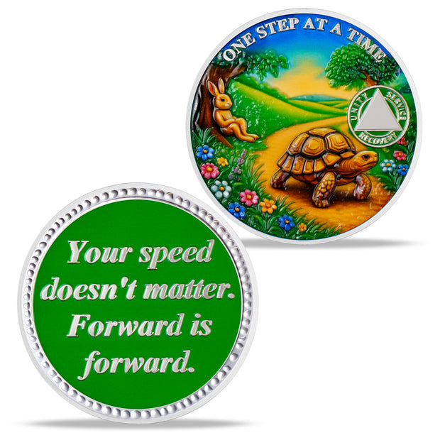 Personalized Slow and Steady Sobriety Coin