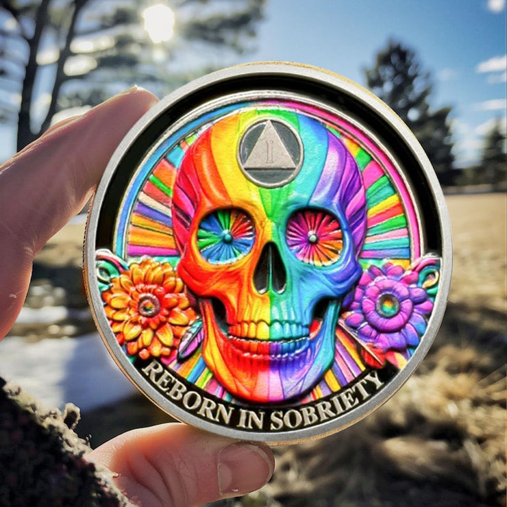 Personalized Double Flower Black Butterfly Sobriety Coin