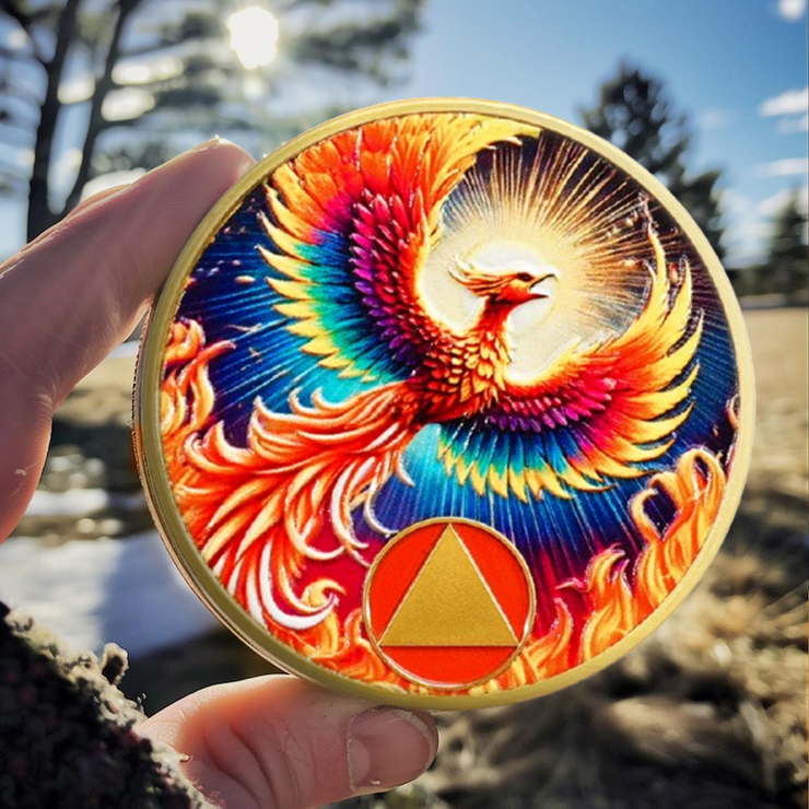 Personalized Rebirth in Fire Phoenix of Light Sobriety Coin