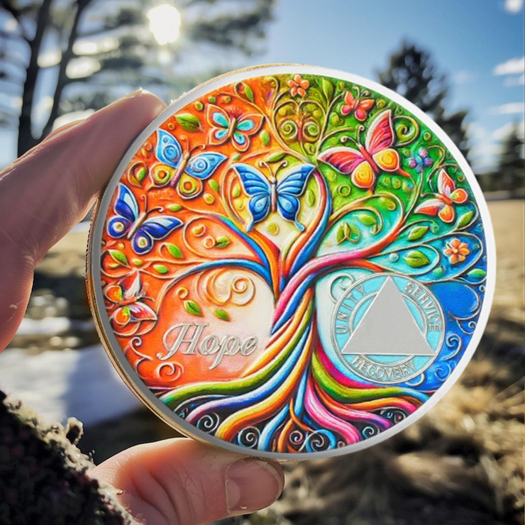 Personalized Tree of Life Golden Hope Sobriety Coin