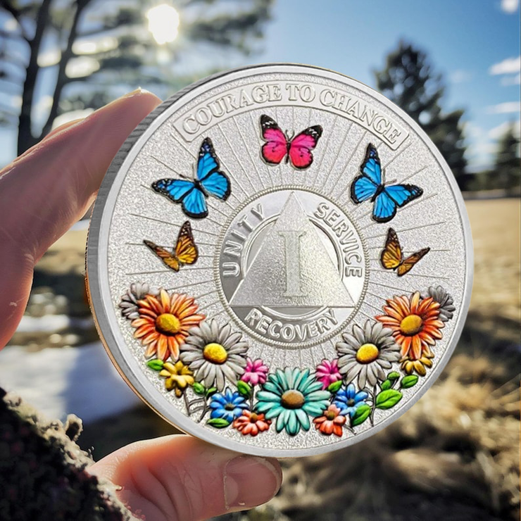 Personalized Recovery Colorful Sunflower Sobriety Coin