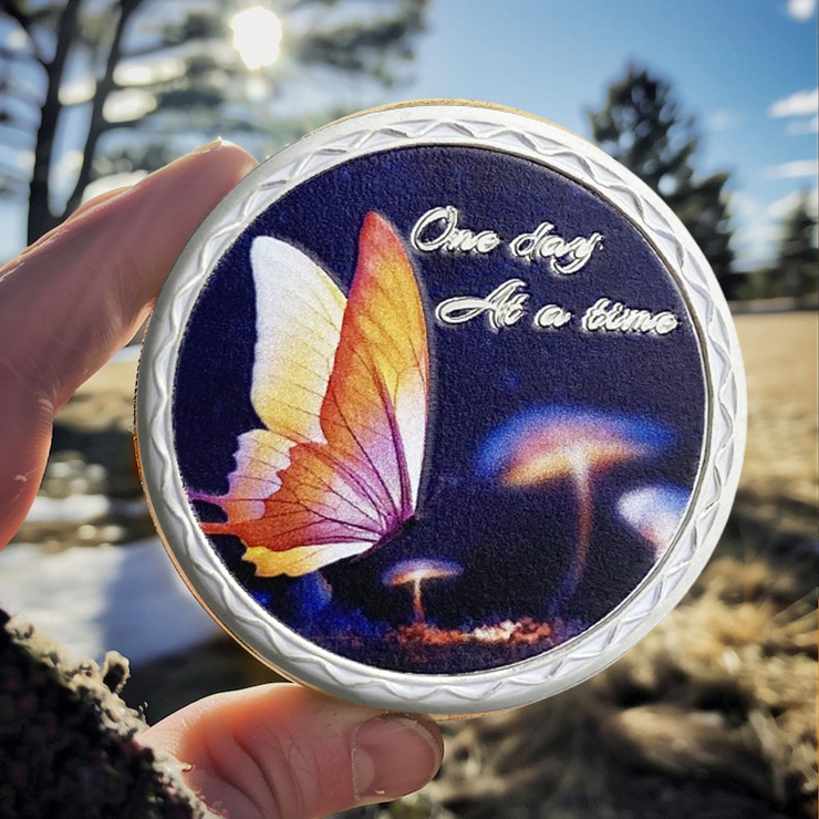 Butterfly Serenity Prayer Chips Addiction Sobriety Coin