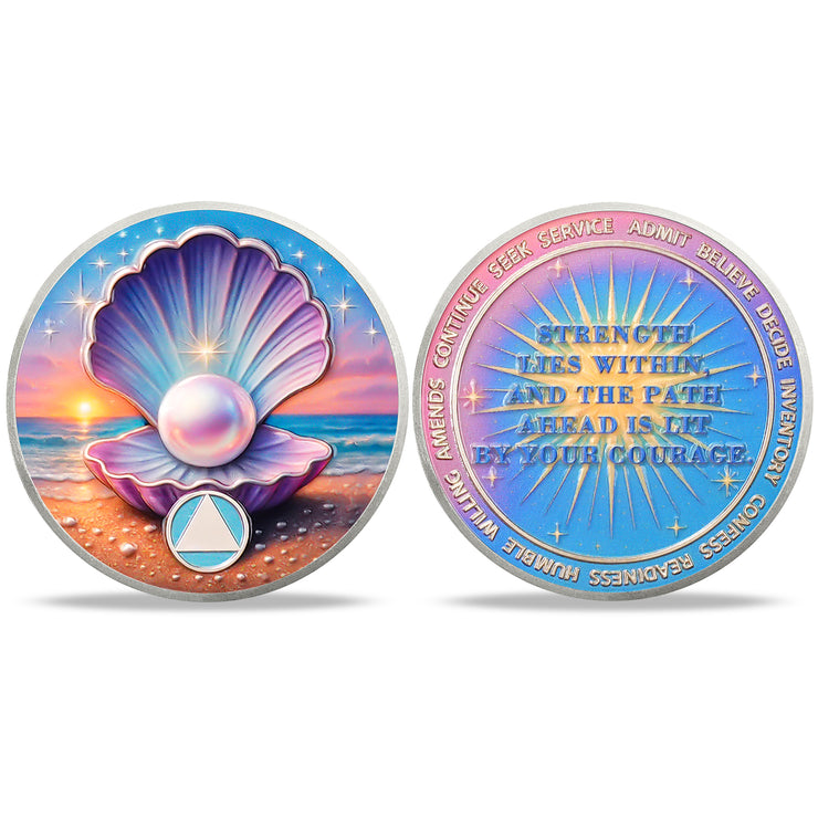 Personalize Purple Shell Pearl Sobriety Coins