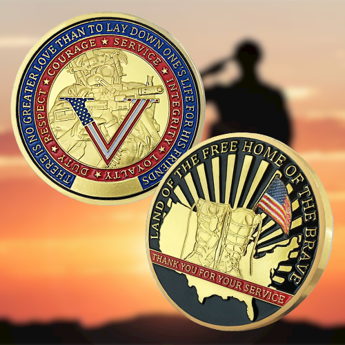 Army Challenge Coin Veterans Boots Land of the Free Home Soldier Medallion Gold-AtSKnSK