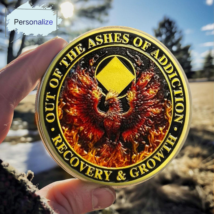 Personalized Reborn from Fire Delicate Phoenix Sobriety Coin
