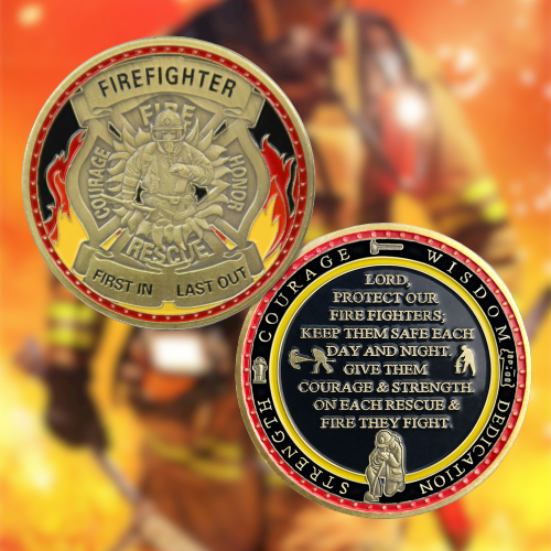 First In Last Out Firefighter Prayer Challenge Coin Amulet for Fireman ...