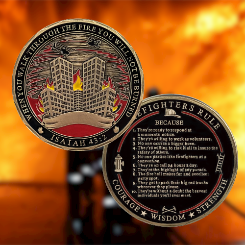 Firefighters Rule Challenge Coin ISAIAH 43:2 Firemans Medallion