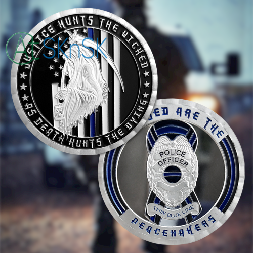 US Police Thin Blue Line Justice Death Challenge Coin