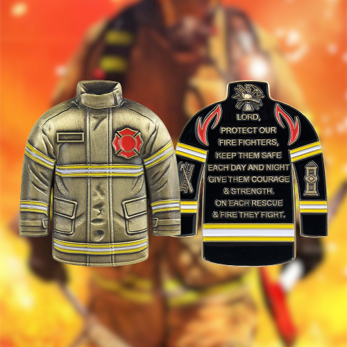 Firefighter Uniform Gear Shape Challenge Coin Fireman's Prayer Collectible Chip