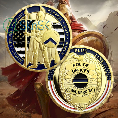 Thin Blue Line Shield Police Officer Challenge Coin