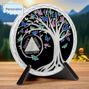 Personalized Butterfly Tree Recovery Sobriety Coin 3D Sliver AA Medallion Chip