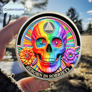 Personalized Double Flower Black Butterfly Sobriety Coin