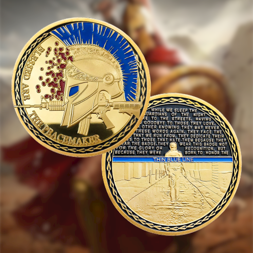 Blessd Are the Peacemaker Police Challenge Coin Thin Blue Line Spartan Spirit