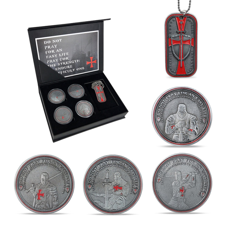 5 Pcs Knight Templar Crusader Life Creed Token Challenge Coin Gift Set