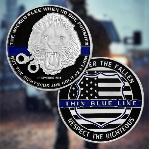 US Police Officer Thin Blue Line Lion Challenge Coin