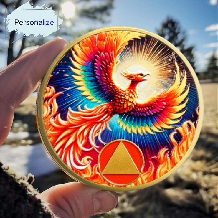 Personalized Rebirth in Fire Phoenix of Light Sobriety Coin