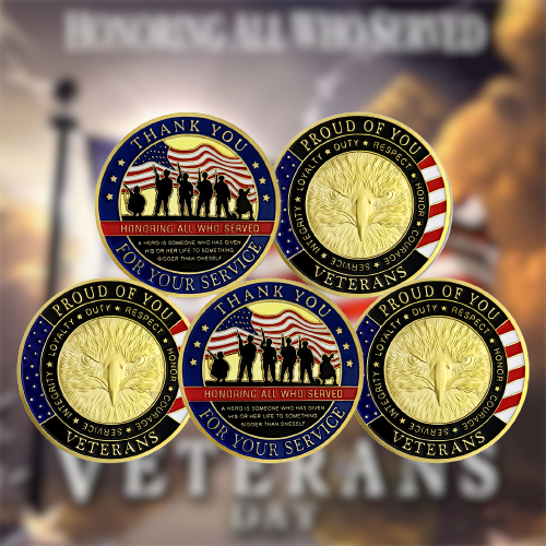 5 Pcs Thank You Veterans Military Challenge Coin Gift Set