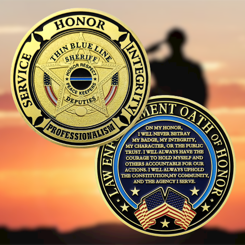 Law Enforcement Oath of Honor Blue Line Police Challenge Coin