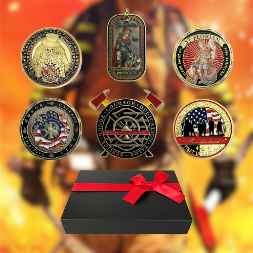 Firefighter Challenge Coin 6 Pcs Gift Bundle A Thin Red Line Ribbon Warp Box