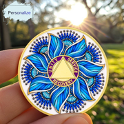 Personalized Recovery & Growth Blue Lotus Sobriety Coin