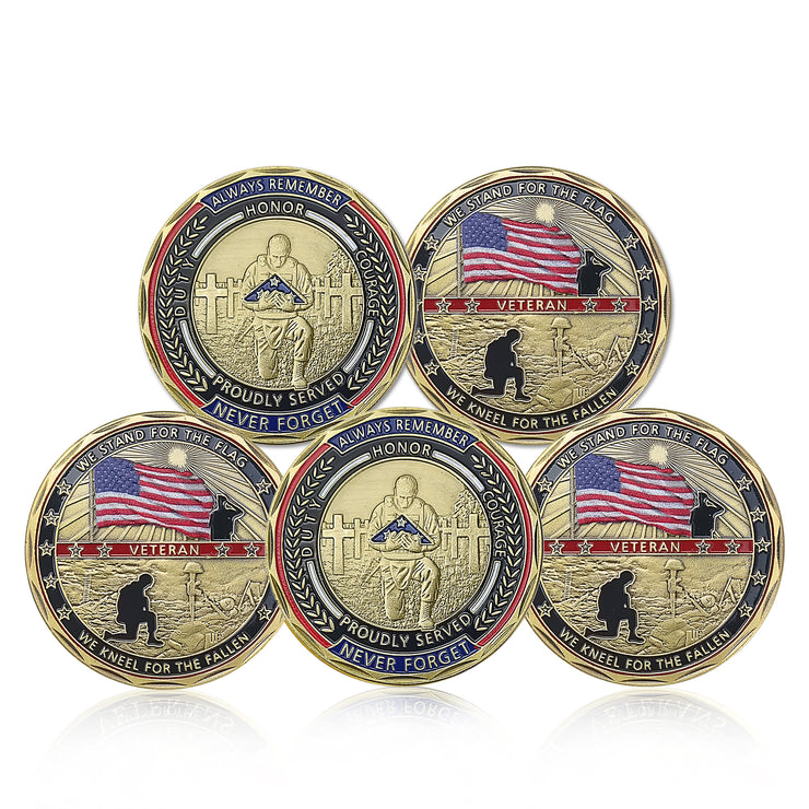 5 Pcs Veterans Military Challenge Coin Retirement Gift Coin Set