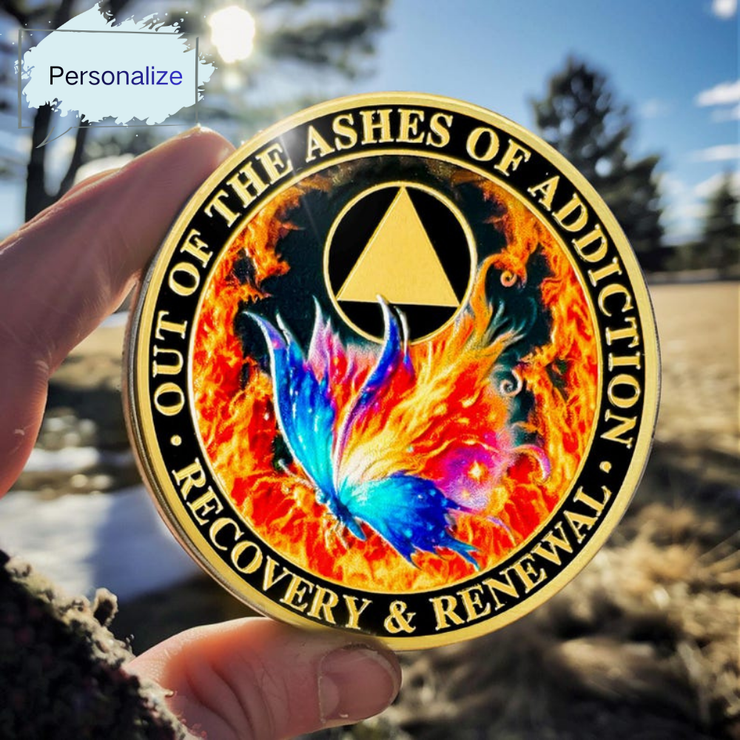 Personalized Butterfly in The Fire Sobriety Coin