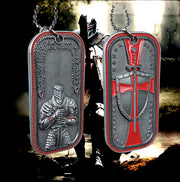 Knights Templar Cross Dog Tag Crusader Sword and Shield Life Creed Necklace