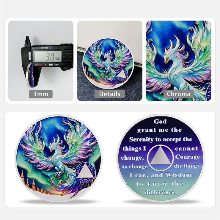 Personalized Metallic Aurora Wings Sobriety Coin