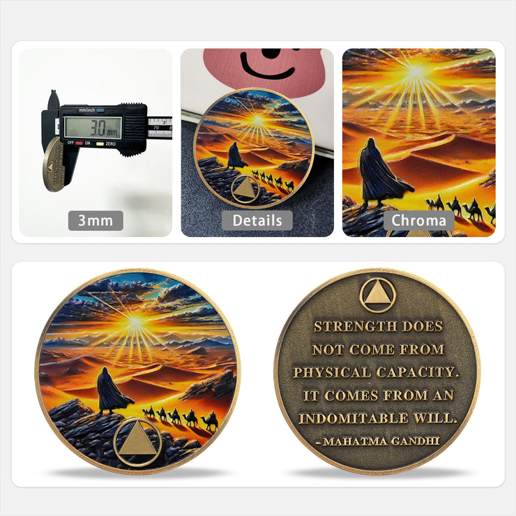 Personalized The Desert Dawn of Unbreakable Will Sobriety Coin