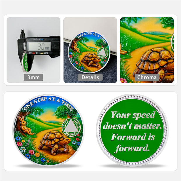 Personalized Slow and Steady Sobriety Coin