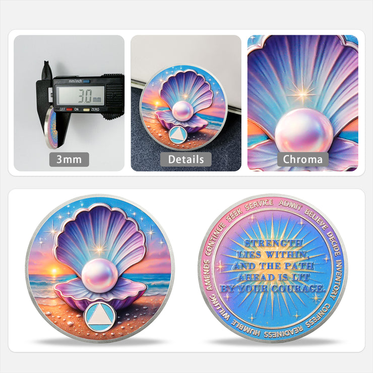 Personalize Purple Shell Pearl Sobriety Coins