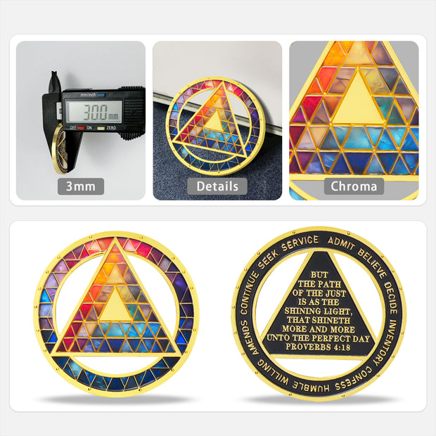 Personalized Hollowed-Out Iridescent Glass Rainbow Sobriety Coin