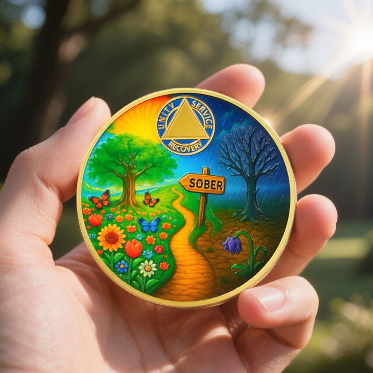 Personalized Sober Path Inspirational Sobriety Coin