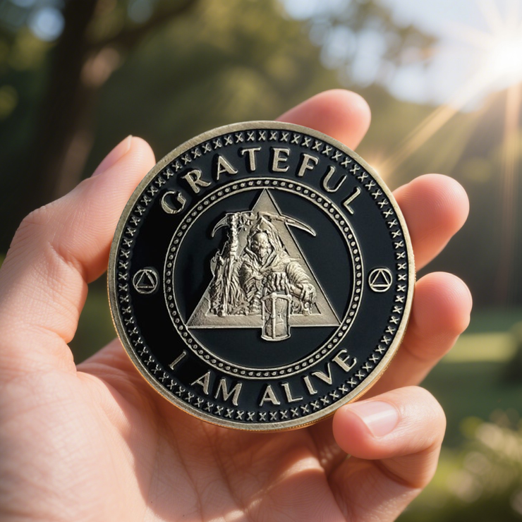 AA Medallion Recovery Grateful I Am Alive Sobriety Coin
