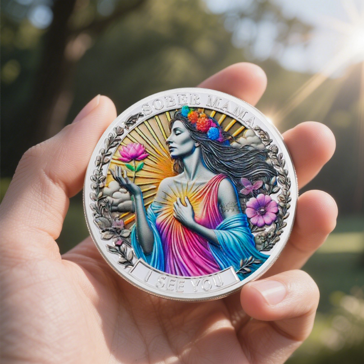 Mom Addiction Recovery Flower One Day at A Time MAMA Sobriety Coin