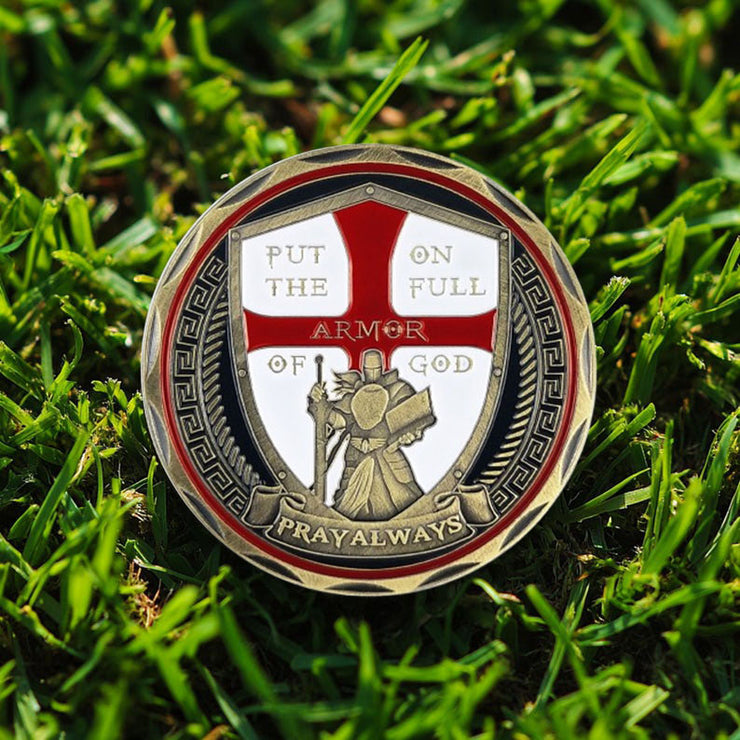 Put On the Full Armor of God Challenge Coin Crusader Pray Always Collectible Coin