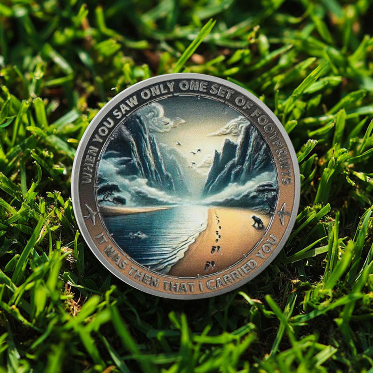 Mountain Trail Footprints Religious Coin